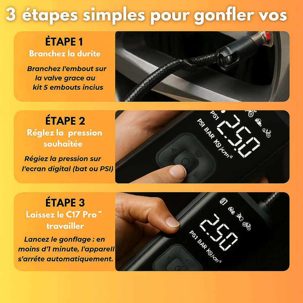 C17 Pro™ – Compresseur d'Air Intelligent Sans Fil